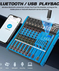 Six Channel Pro Audio Mixer With 48V Phantom Power USB Bluetooth MP3 Input Built In 16 DSP Effects Stereo Digital Interface