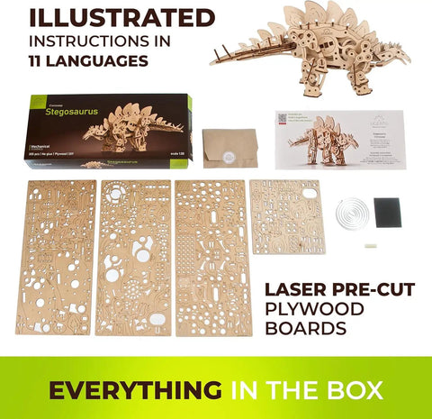 Stegosaurus 3D Puzzle Kit For Adults, Mechanical Dinosaur Model With 305 Pieces, DIY Assembly Project, Hands On Dino Build Gift, Educational And Fun For Grownups And Kids, Interactive Gear System; laser-cut plywood boards and instructions