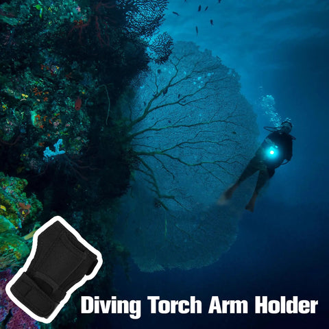 Diver using Hands Free Wrist Light Holster For Diving And Outdoor Explorations Adjustable Strap Mount Fits 25 To 30mm Flashlights