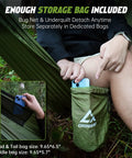2 Person Camping Hammock With Mosquito Net And Built In Underquilt, rain fly tarp, green storage bag with phone inside