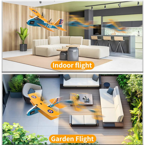 Retro Biplane RC Plane For Kids And Adults With Two Point Four GHz Remote Control Auto Balance Gyro in flight indoor and garden settings