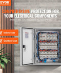 Heavy Duty Fiberglass Electrical Enclosure Box 12X10X6 Inch IP65 Waterproof And Dustproof Outdoor Junction Cabinet With Rubber Gasket And Mounting Bracket Built Like A Tank, opened showing electrical components.