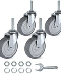 Heavy Duty Three Inch Swivel Rubber Caster Wheels Set Of Four Threaded Stem Casters with grey wheels and mounting hardware.