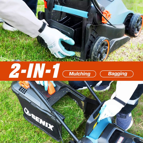 Cordless 20V 13 Inch Lawn Mower With 2 In 1 Mulching And Bagging Five Height Settings From 1 To Two And A Half Inches Powerful 3500 RPM Motor For Quick Yard Work Lightweight Electric Push Mower For Small To Medium Yards with mulching and bagging setup