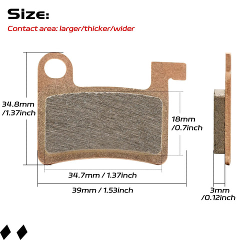 MT600 Electric Bike Disc Brake Pad Set Dual Pack For LD 200Plus And LD4X 600, dimensions and side view shown
