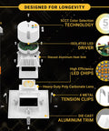 Exploded view of 4 Pack 4 Inch Square LED Recessed Retrofit Lights With 5 CCTs 2700K 3000K 3500K 4000K 5000K 750 Lumens 11W Dimmable Wet Rated Ceiling Can Lights DIY Friendly White Square Trim ETL Listed
