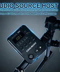 Eight Piece Electronic Drum Kit With Mesh Heads, drum module with display and buttons, attached to drum rack.