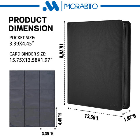Top Loader Card Binder With 18 Double Sided Pages, Holds 324 3x4 Top Loaders, Rugged Black Hard Plastic, Product Dimensions