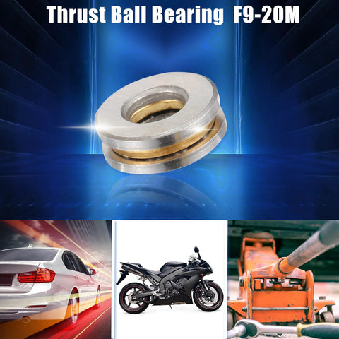 Front view of two gold-tone thrust ball bearings with washers, 9x20x7mm, pack of 2