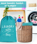 Two Pack Extra Large Travel Laundry Bags For Dirty Clothes, Heavy Duty Drawstring Organizers With Durable Nylon beside laundry basket