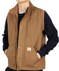 Mens Heavy Duty Flame Retardant Work Vest Insulated For Winter Cold Weather Badass Rain Repellent Armor with kangaroo pockets in brown.
