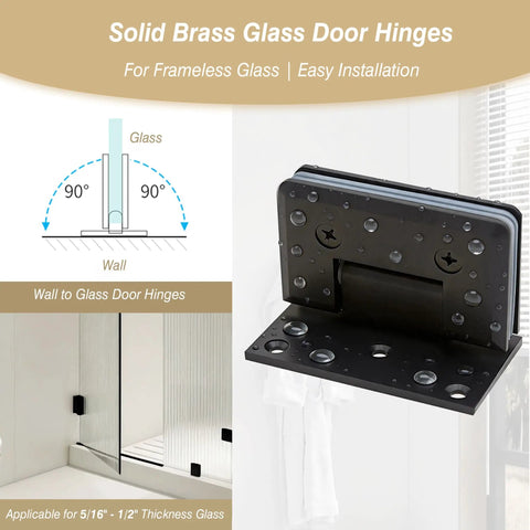 Heavy Duty 90 Degree Offset Shower Door Hinge, Wall Mount For Frameless Glass, Fits 5/16 To 1/2 In Tempered Glass, Brass Matte Black