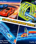 Slot Car Race Track Set With Glow In The Dark Tracks, 71 Pieces, USB Rechargeable Light Up Car, 360 Degree Triple Loops