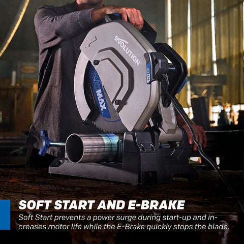 Beefed Up 15 Inch Metal Cutting Chop Saw With 3500 Plus Cuts Using EVOMAX 14 Inch Steel Blade Soft Start Motor E Brake