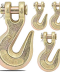 Rock Solid 4 Pack Chain Hooks With Half Inch G70 Clevis Grab Design built tough forged steel construction zinc plated for heavy towing.