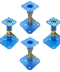 Heavy Hitter House Jacks For Permanent Leveling Built Like A Tank Adjustable Screw Support Post 10000lb Blue Carbon Steel standing in various angles.
