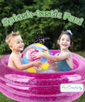 Kids playing in Sparkly 3 Level Inflatable Kiddie Pool For Beating The Heat In The Backyard Transparent Glitter Pool With Cushioned Bottom And Easy To Inflate Design Perfect Summer Toy For Kids Ages 3 And Up.