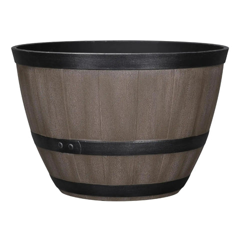 Brown Resin Garden Hose Pot With Removable Drain Plug, big capacity storage container, eco-friendly recycled material, side view