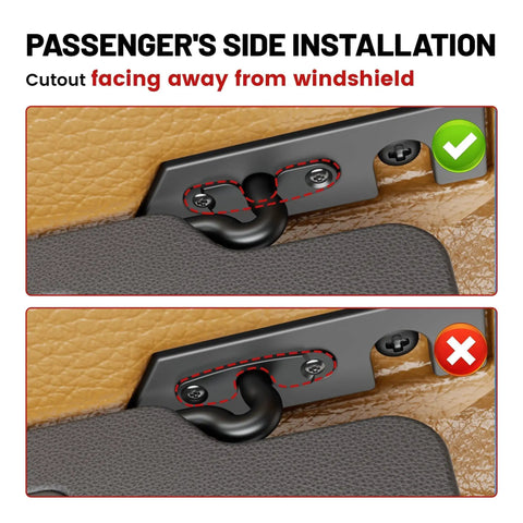 Image showing correct and incorrect installation of Heavy Duty Sun Visor Repair Kit For Jeep Wrangler JL JK JT Gladiator with aluminum clips.