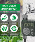 Programmable Sprinkler Timer For Garden Hose With Solar And Battery Power LeakProof Irrigation Controller attached to faucet