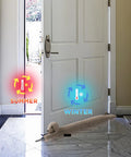 Heavy Duty Door Draft Stopper To Keep The Chill Outta Your Space positioned at door base, preventing cold air and noise.