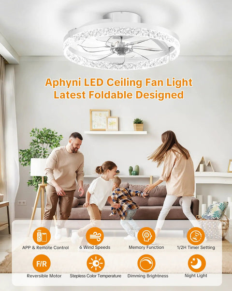 20 Inch Low Profile Fandelier With Integrated Light And Smart App Control, Modern Ceiling Fan With Remote, Six Speed Adjustments That Hit Different For Silent Operation And Total Vibe Upgrades in a living room setting.