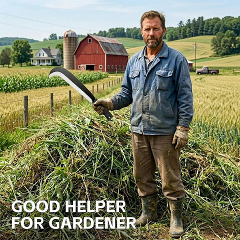 Beastly Heavy Duty Yard Work Machete With Curve Blade For Cutting Trees And Brush Clearing held by man in field