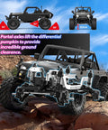 One Twelfth Scale Brushless 4X4 RC Rock Crawler With Metal Cased Body, detailed view showing portal axles and rocky terrain background