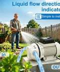 Heavy Duty Def Transfer Pump 110V Electric Fluid Pump 400W in garden with flow indicator and user watering plants.