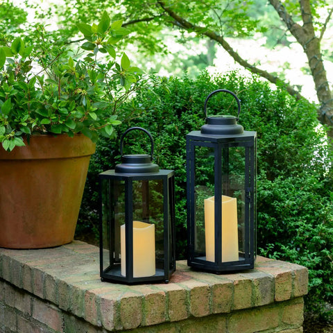 Outdoor Solar Powered Lantern With Flameless Candle For Porch Or Patio, No Fuss Waterproof Black Metal And Glass Hanging Light