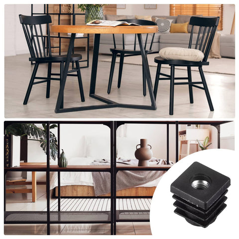 12 Pack Square Tube Inserts With M6 Thread For 0.59 By 0.59 Inch Outer Diameter Tube Black Plastic Plug Caster Inserts For Chair End Caps And Furniture Legs Built To Last Tough As Nails