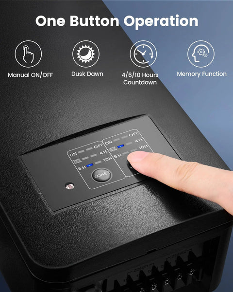 Close-up of Low Voltage Outdoor Landscape Transformer with Photocell Sensor showing timer settings and button operation.