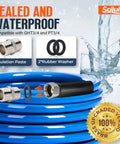 Scilulu 30ft heated RV water hose, blue coiled hose with brass fittings; includes insulation paste and two rubber washers