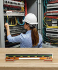Female technician in server cabinet and Thermal Printhead For ZD421 Series Printers ZD421D ZD421T 203 DPI Label Printing High Resolution Replacement With Fast Speeds And Low Temperature Performance, Durable And Easy Install For Reliable Barcode Labels.