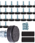 Twenty Four Pack 1/4-20 Thread Leveling Feet With Separate Self Adhesive Felt Pads One Inch Adjustable Furniture Levelers