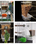 Hassle Free Automatic Bird Feeder With No Mess Clear Acrylic Bowl And Smooth Cage Mount For Parrots Canaries Cockatoos No Sweat Setup Foraging Snack Station 2 Pack in use with clear bowl and cage mount.