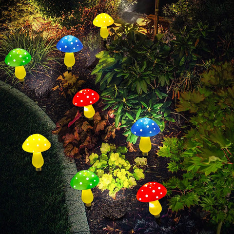 Colorful garden with Upgraded Dope Solar Mushroom Lights For Outdoors And Garden Decor With Eight Modes Waterproof.