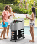 70-Quart Rolling Patio Cooler With Wheels Insulated Ice Chest for Outdoor Barbecues Pool Parties Camping and Beach Trips