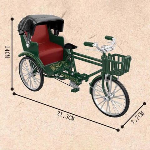 Deadset Cool Design 1:12 Scale Alloy Tricycle Model And Three Wheeled Rickshaw Miniature Figurine In Green, 21.3cm x 14cm x 7.7cm