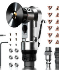 45-degree pneumatic chamfering tool for metalworking with 1/4 in air inlet; includes carbide inserts, wrenches, and adapters.