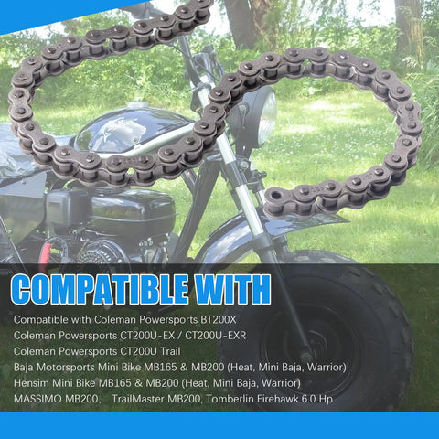 420 Rear Drive Chain 90 Link With Chain Breaker Tool on Mini Bike, compatible with various models, shown outdoor.