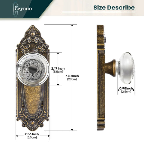 Crystal Door Knob Set With Antique Brass Base Vintage Passage Glass Door Handles For Bedroom Bathroom Hallway And Closet Durable Solid Metal Hardware Kit Easy Install With Adjustable Backset