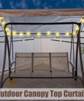 LED Lighted Patio Swing Canopy Replacement Top Waterproof 2-3 Seat Shade Awning Cover For Garden Outdoor Brown