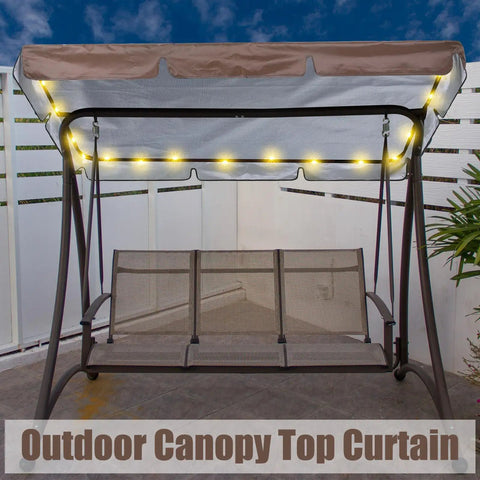 LED Lighted Patio Swing Canopy Replacement Top Waterproof 2-3 Seat Shade Awning Cover For Garden Outdoor Brown