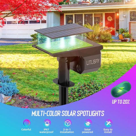 Solar Color Changing Outdoor Lights With 50 LED RGB Spots IP67 Waterproof Landscape Lighting For Yard Garden Patio Auto Color Cycle And Fixed Modes Great For Halloween And Christmas Decor 2 Pack in garden setting