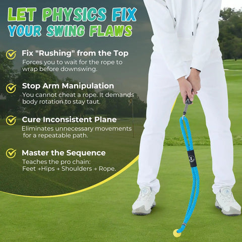Golf Swing Trainer Rope With Molded Grip For Beginners Hand Position Corrector And Tempo Rhythm Coach For Indoor Practice