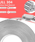 DIY Cut To Fit 304 Stainless Steel Worm Gear Hose Clamps Kit showing close-up of strap and fasteners on red background