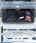 Car trunk with a 32 Inch Extendable Ice Scraper And Snow Brush For Cars And SUVs with 360 Degree Rotating Brush disassembled on the floor.