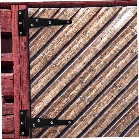 8 Pack 5-Inch Black Painted Galvanized T-Type Tee Hinges For Garage Doors, Cabinets, Gates on a wooden gate
