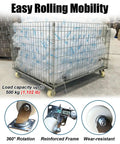 Built Strong Workhorse Collapsible Wire Mesh Storage Crate With Four Heavy Duty Swivel Casters And One Thousand Pound Capacity for easy rolling with 500 kg load.